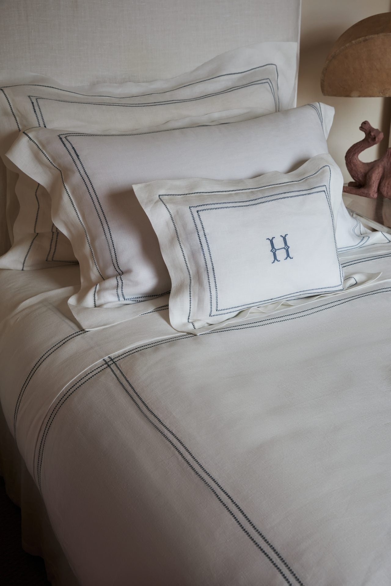 Elizaveta Boudoir Pillow in Prussian Blue Hemstitch