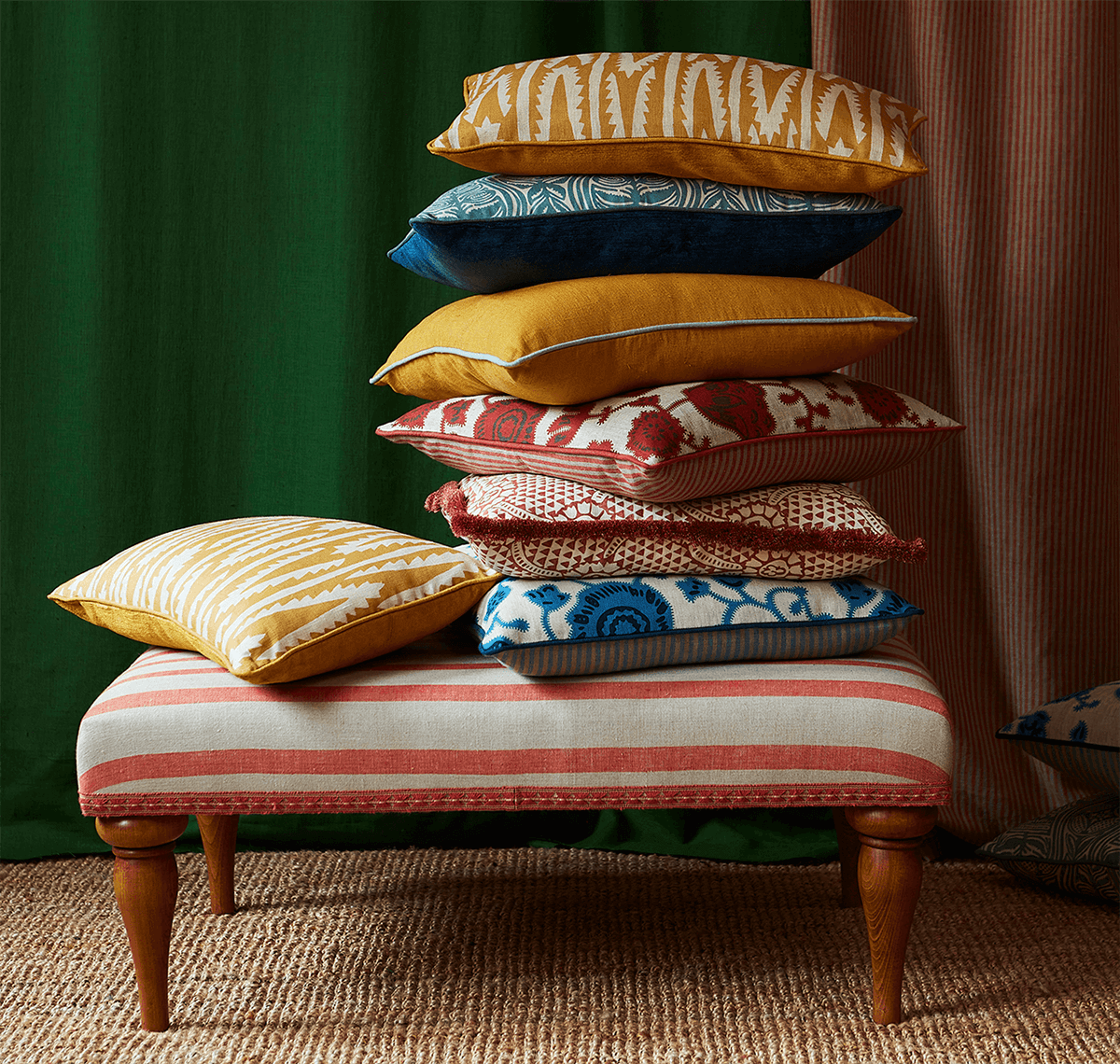 Shashka Print Cushion in Ochre with Venitian Velvet in Ochre