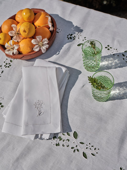 Set of Field Cornflower Napkins in Pure White with Broderie Anglaise