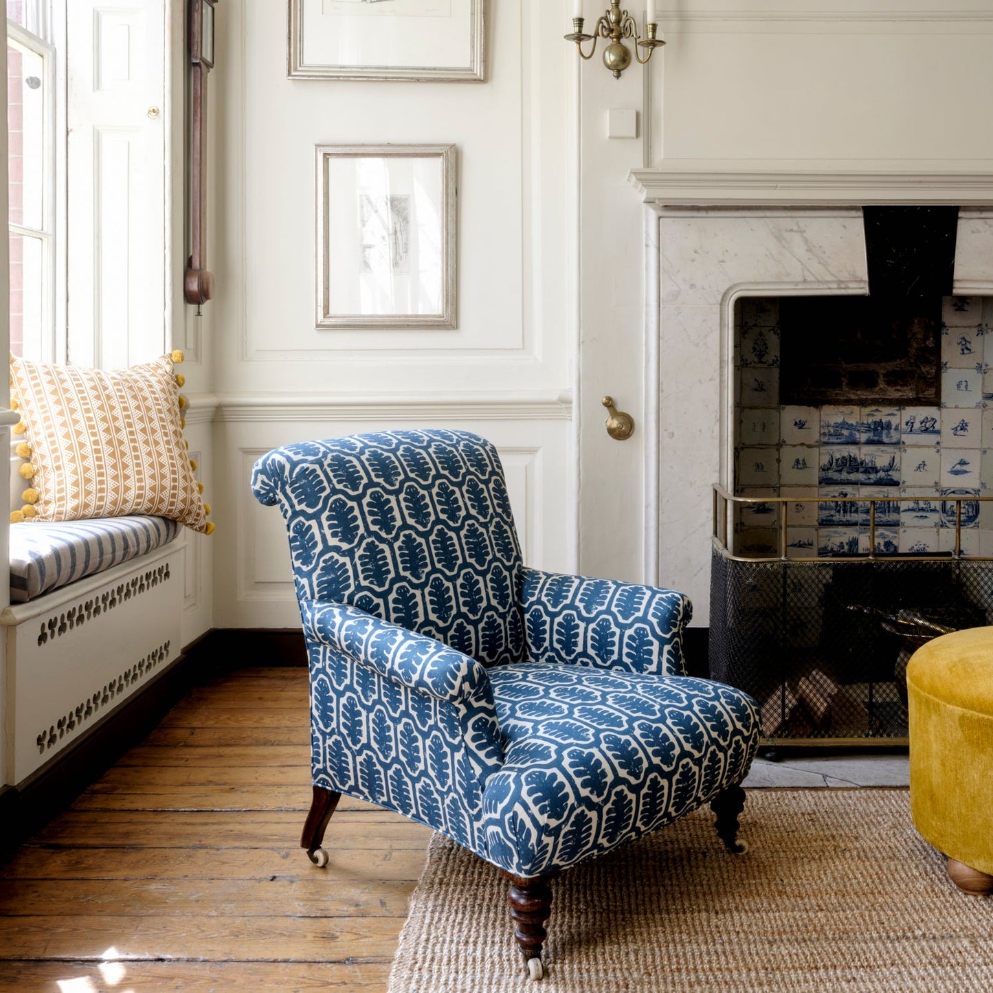 Adinkra Dual Use Printed Linen Prussian Blue/Oyster