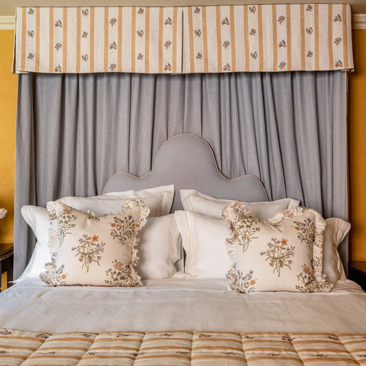 Flax & Field Posy Stripe Dual Use Printed Linen Ochre/Pale Oyster