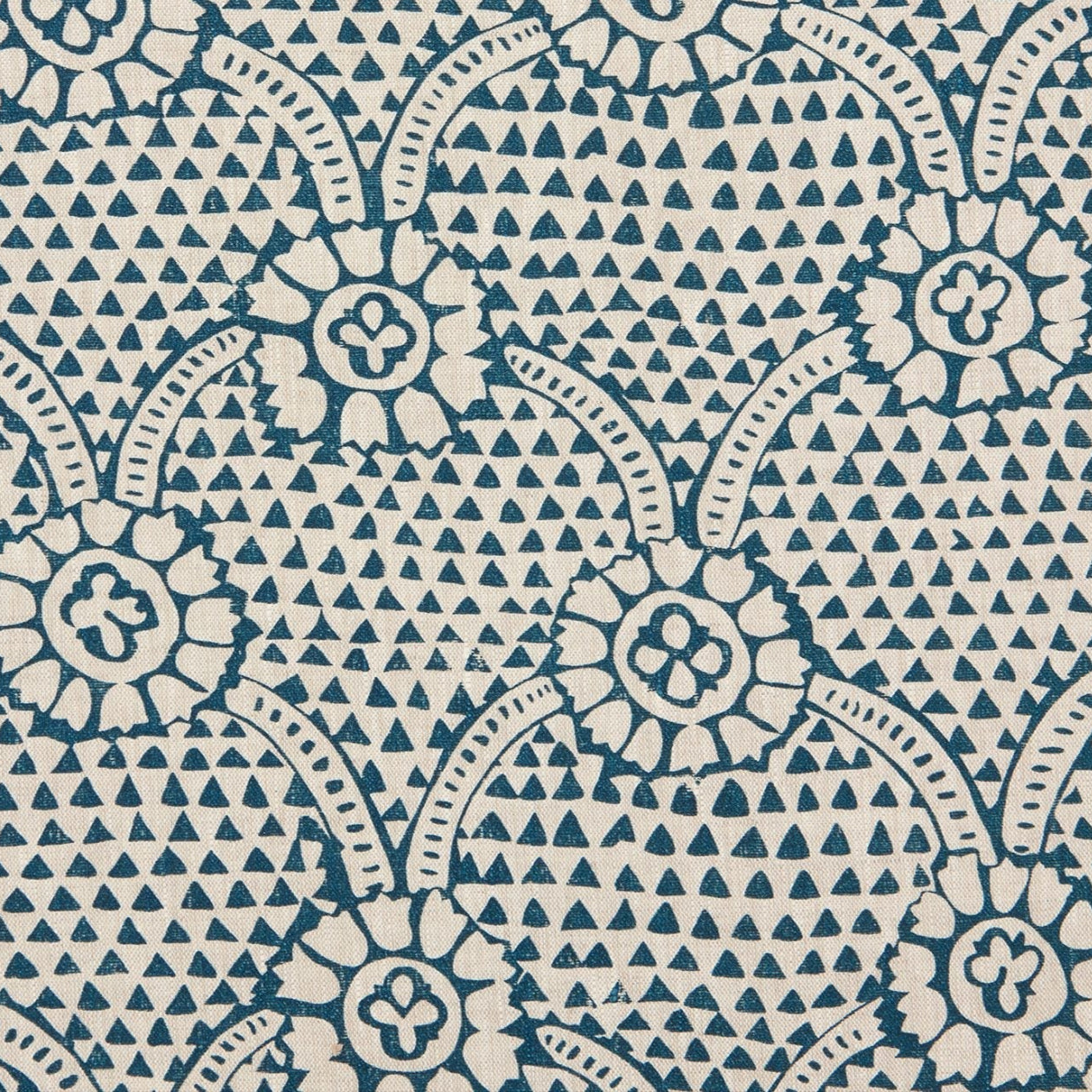 Paper-Backed Ivan Printed Linen Wallcovering Prussian Blue/Natural