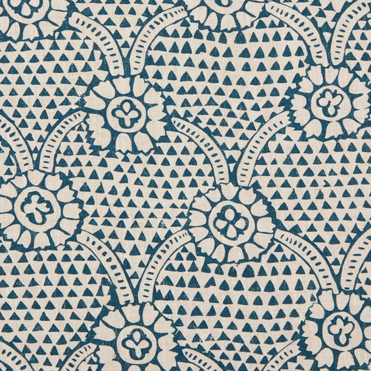 Paper-Backed Ivan Printed Linen Wallcovering Prussian Blue/Natural