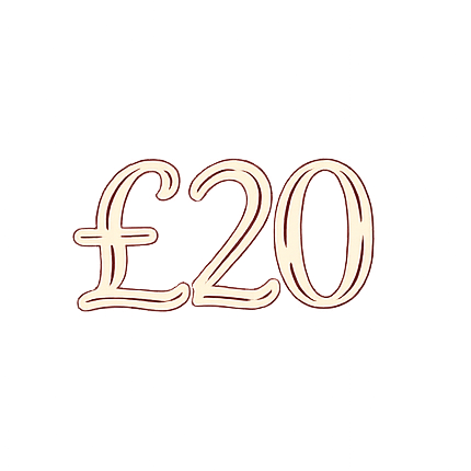 Rose gold '£20' sign on a white background