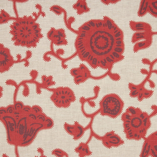 Paper-Backed Persian Poppy Dual Use Printed Linen Wallcovering Red/Natural