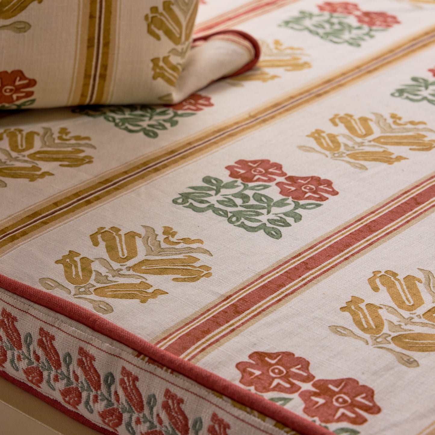 Folkloric Floral Stripe Dual Use Printed Linen Amber/Oyster