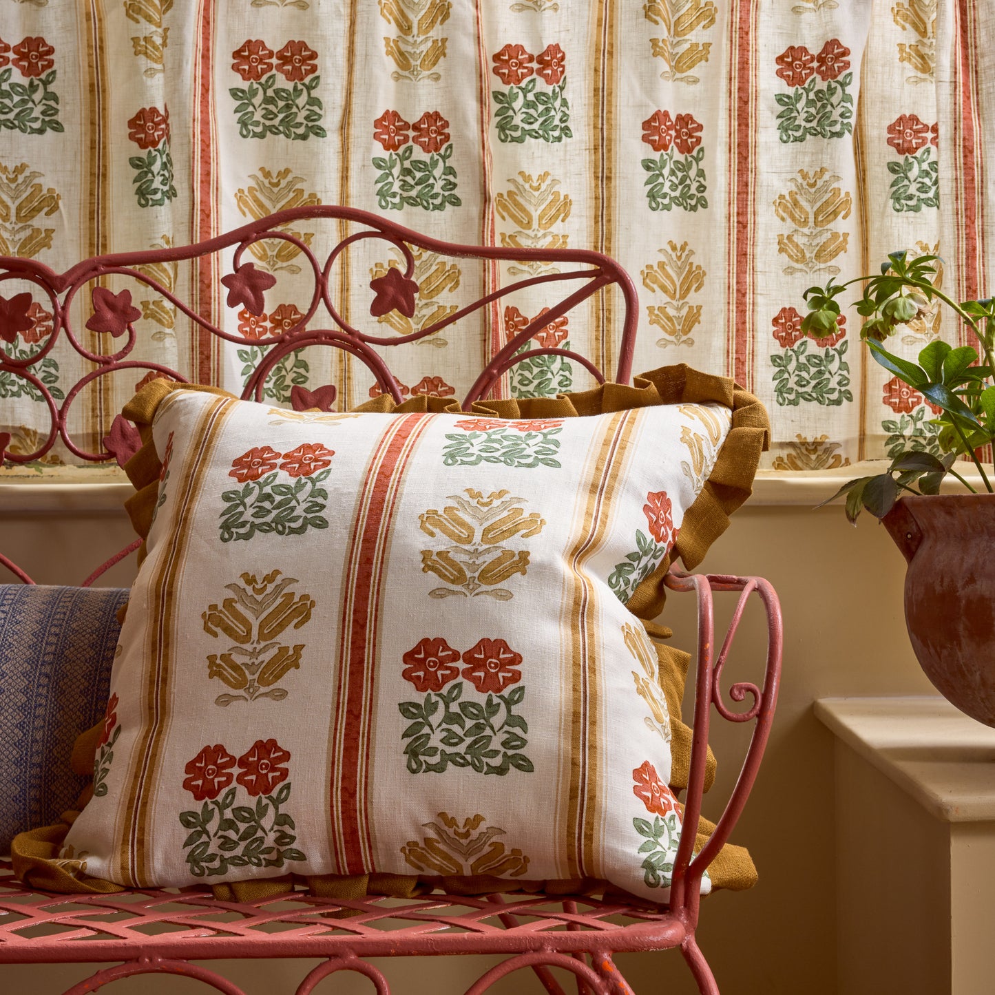 Folkloric Floral Stripe Dual Use Printed Linen Amber/Oyster