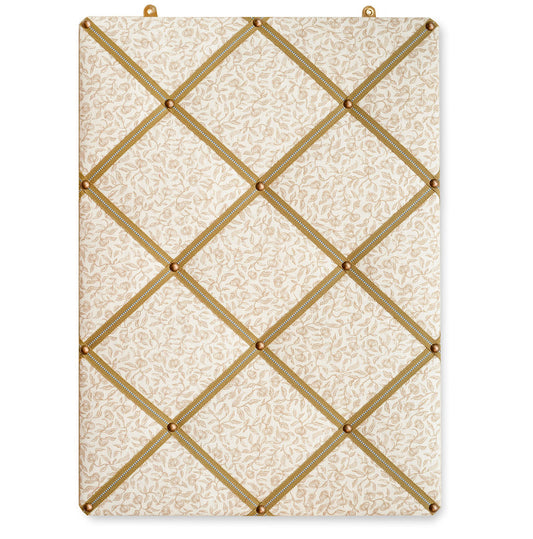 Ribboned Bulletin Board in Volga's Pomegranate Print in Tawny Gold with Olive Trim