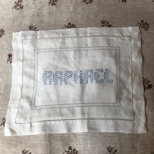 Boudoir Pillow with Hemstitch in Chambray Blue and "Raphael" Embroidery in Art Deco Cornflower Blue