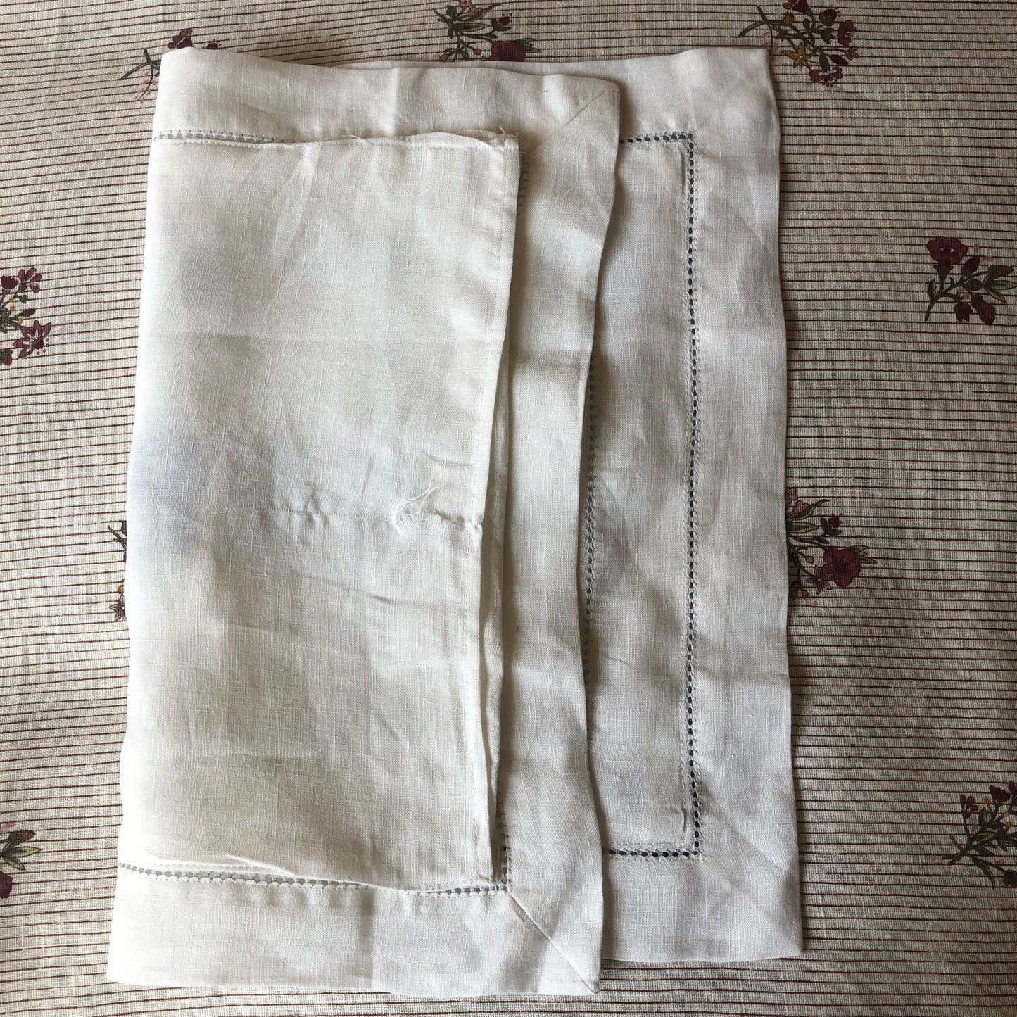 Boudoir Pillow with Hemstitch in Chambray Blue and "Raphael" Embroidery in Art Deco Cornflower Blue