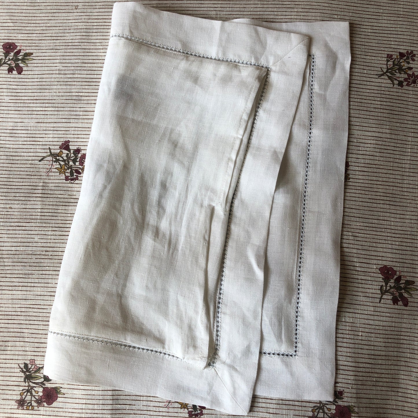 Boudoir Pillow with Hemstitch in Chambray Blue and "Raphael" Embroidery in Art Deco Cornflower Blue