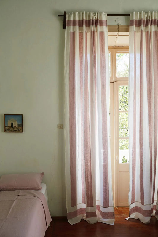 Broad Stripe Linen (Horizontal stripes) Tea Rose/White