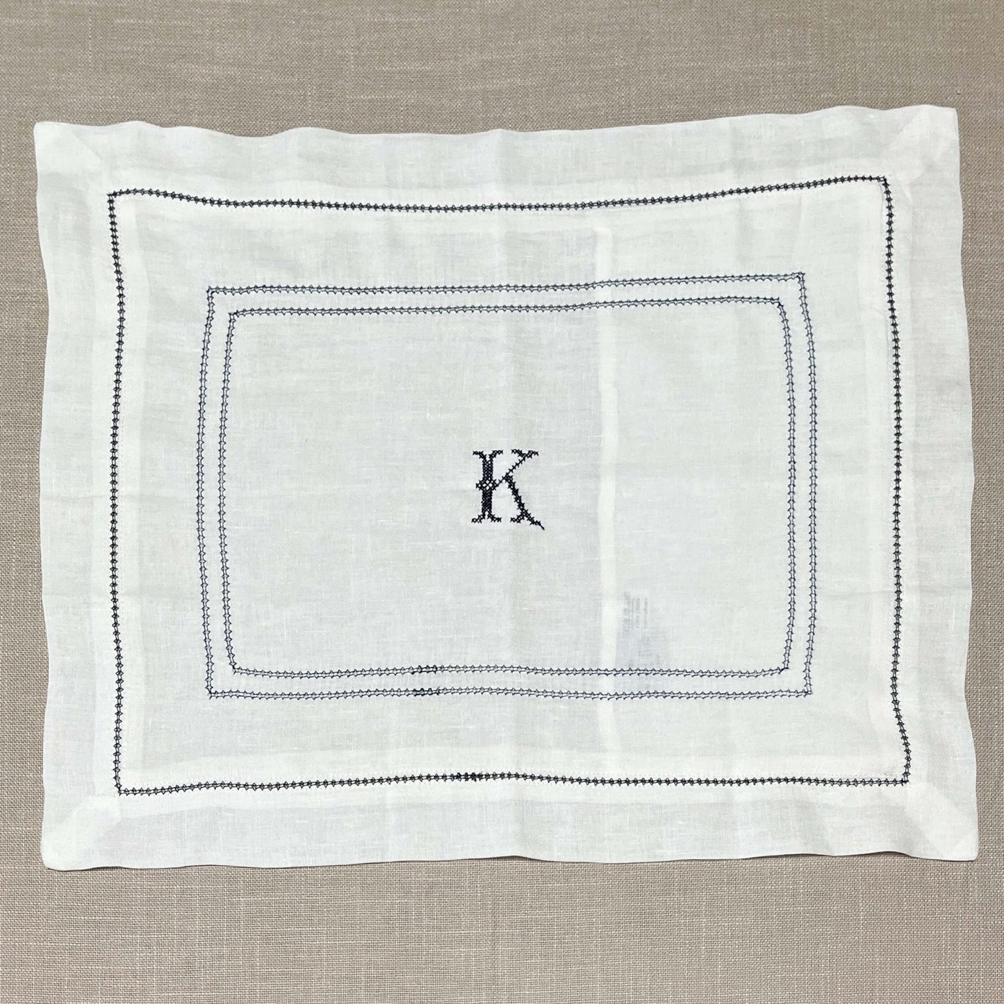 Boudoir Pillowcase with Blue Hemstitch and Blue 'K' Embroidery