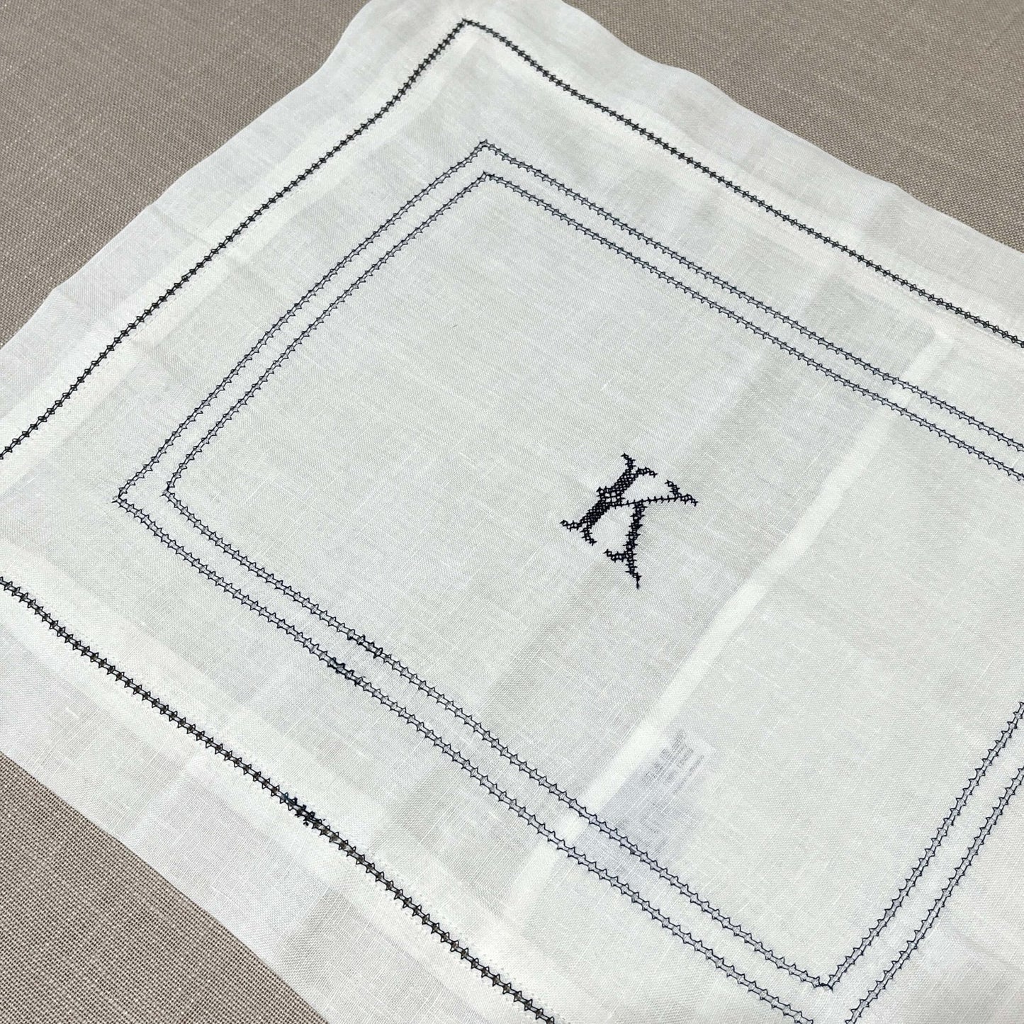 Boudoir Pillowcase with Blue Hemstitch and Blue 'K' Embroidery
