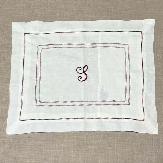 Boudoir Pillowcase with Red Hemstitch and Elegant Volga Red 'S' Embroidery