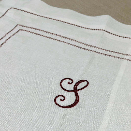 Boudoir Pillowcase with Red Hemstitch and Elegant Volga Red 'S' Embroidery