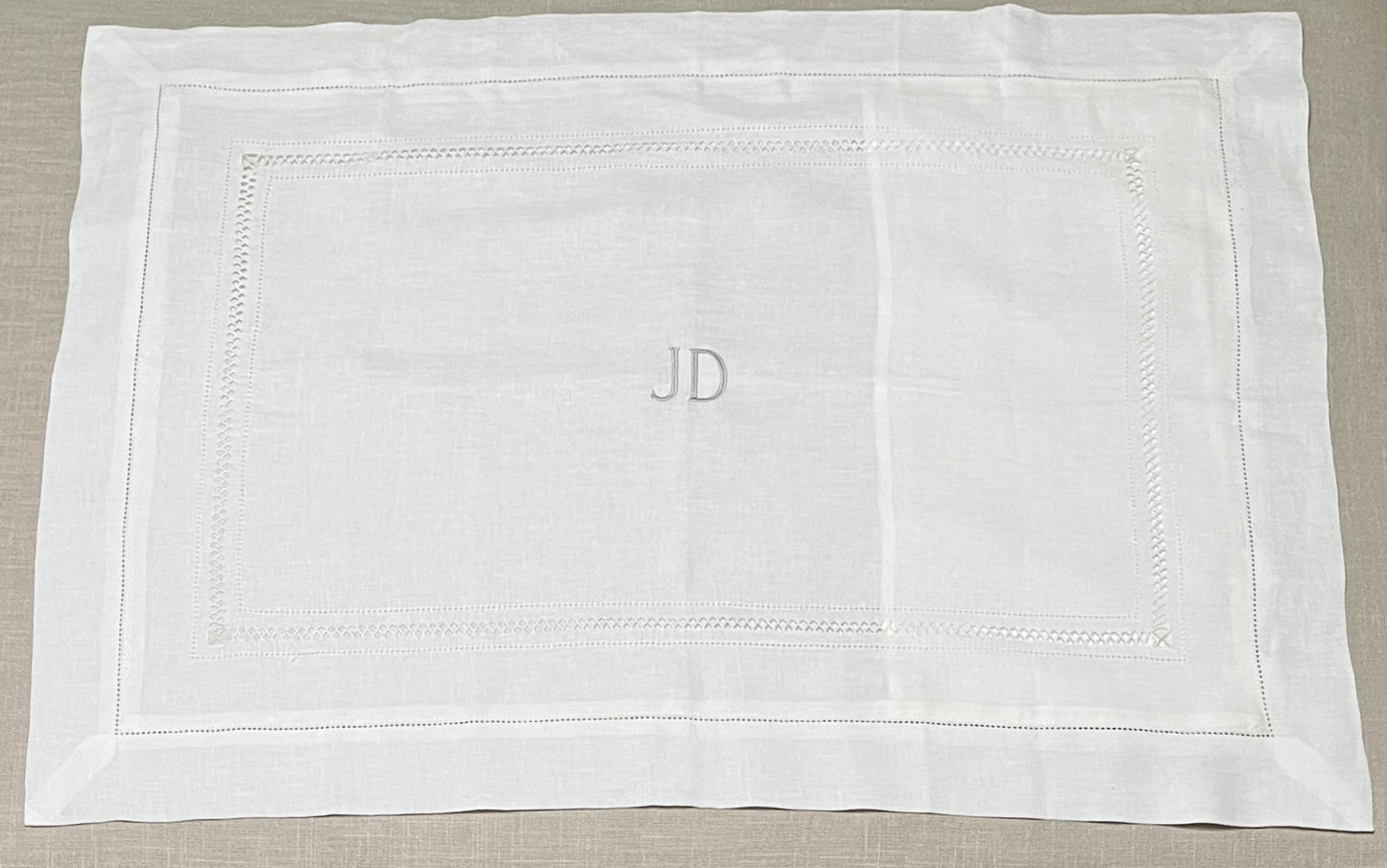 Standard Diamond Stitch Pillowcase in Ivory White with Parma Grey 'JD' Embroidery