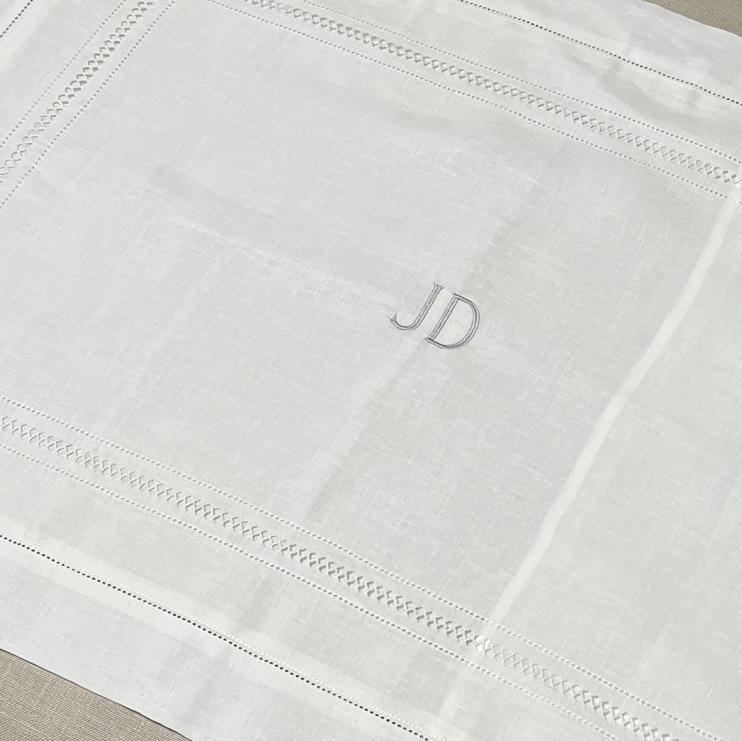 Standard Diamond Stitch Pillowcase in Ivory White with Parma Grey 'JD' Embroidery