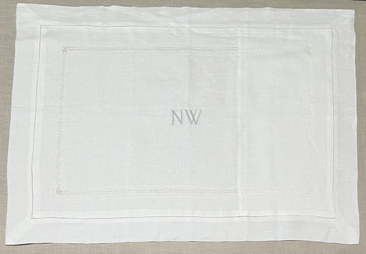 Two Standard Diamond Stitch Pillowcases in Ivory White with Parma Grey 'NW' Embroidery