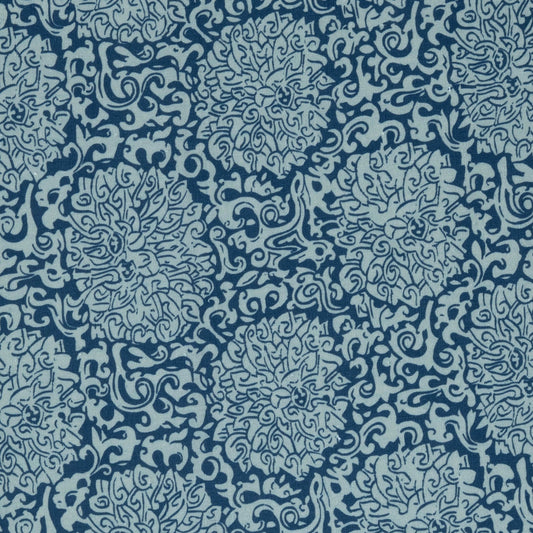 VOLGA X FRITZ PORTER Chrysanthemum Archive Revival Dual Use Printed Linen Celadon/Prussian Blue