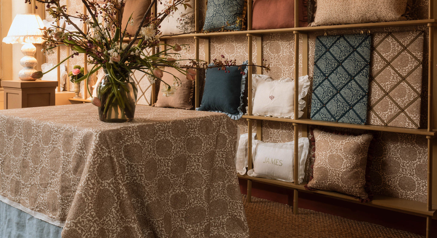 VOLGA X FRITZ PORTER Chrysanthemum Archive Revival Dual Use Printed Linen Caramel/Oyster