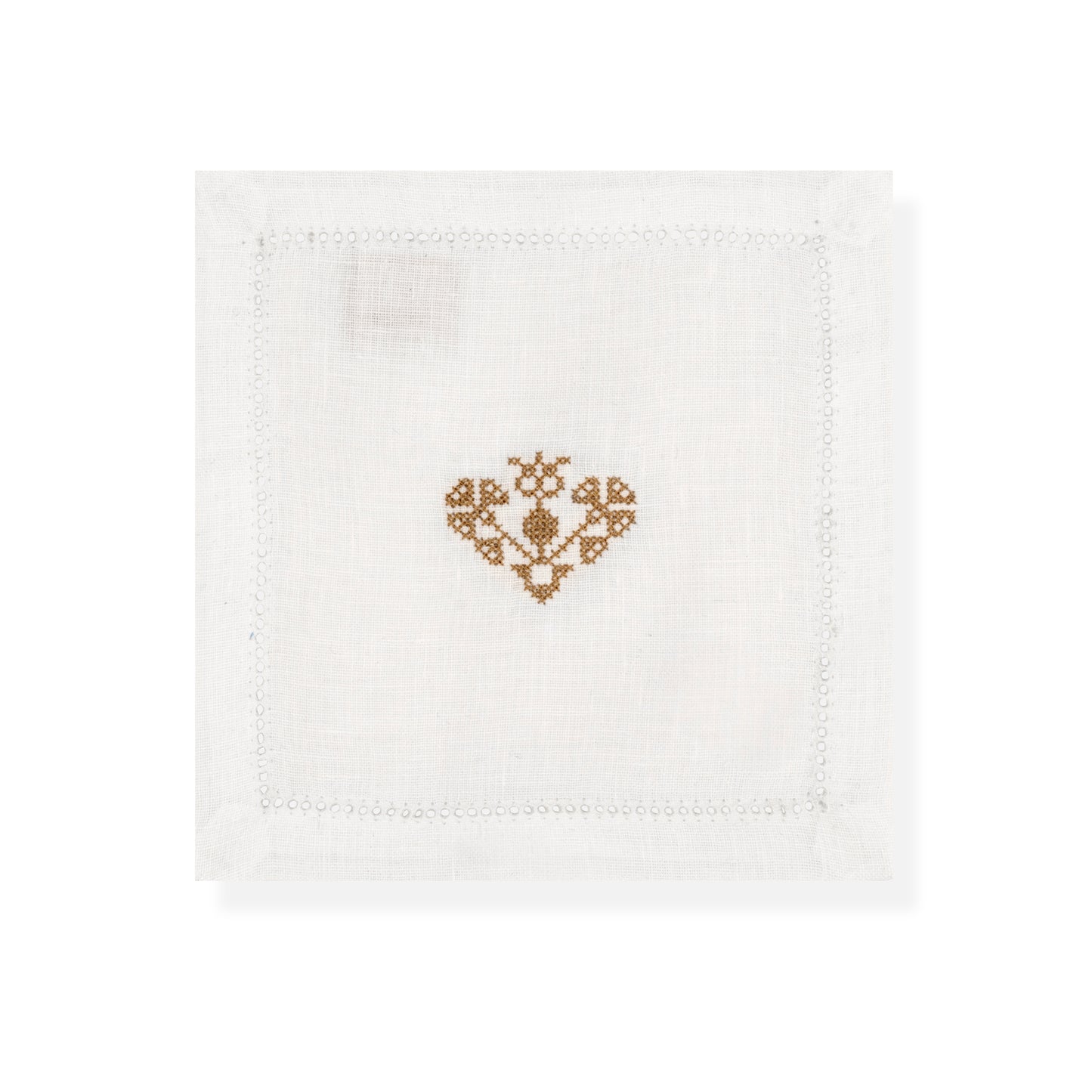 Hemstitch Cocktail Napkins with Crossed Heart Embroidery