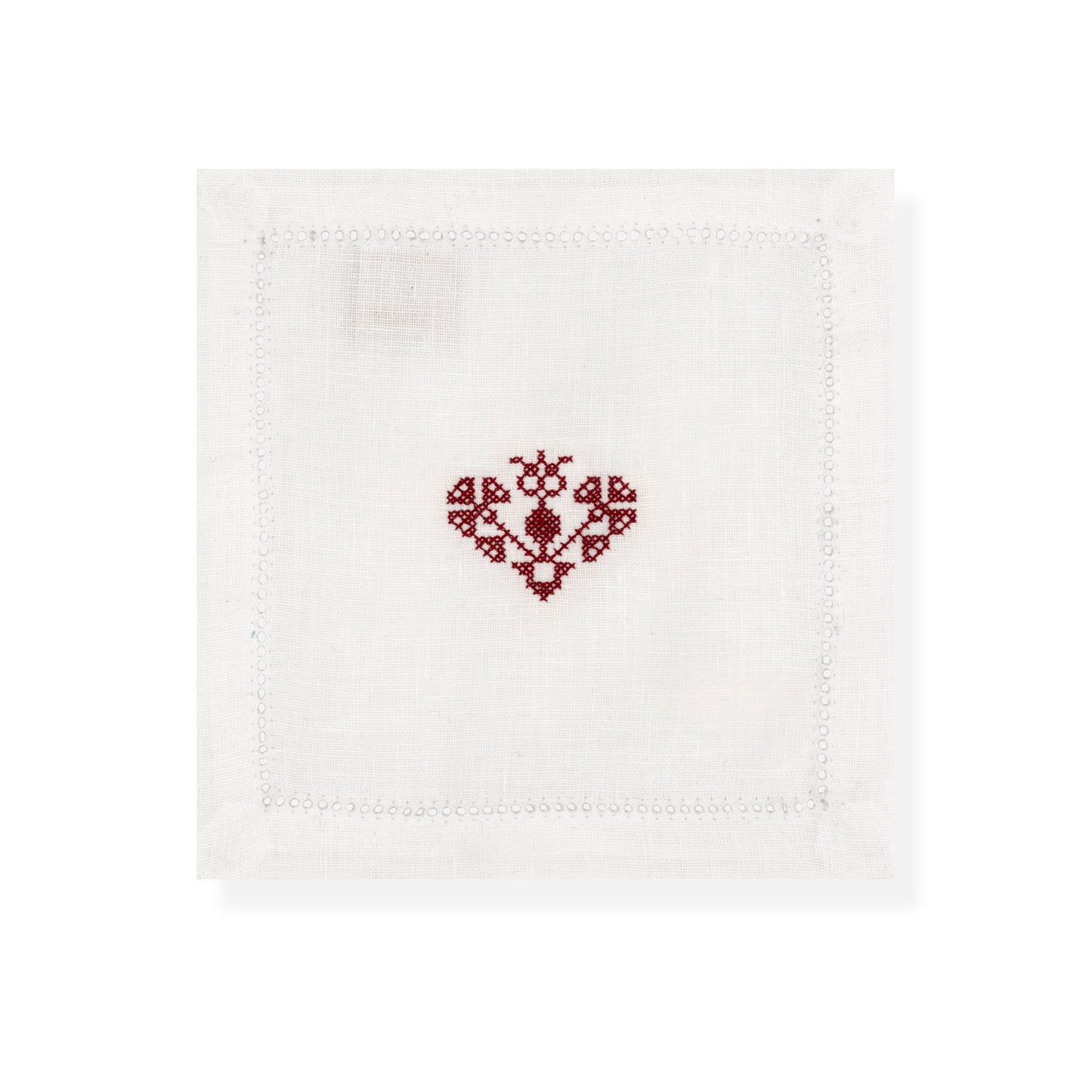 Hemstitch Cocktail Napkins with Crossed Heart Embroidery