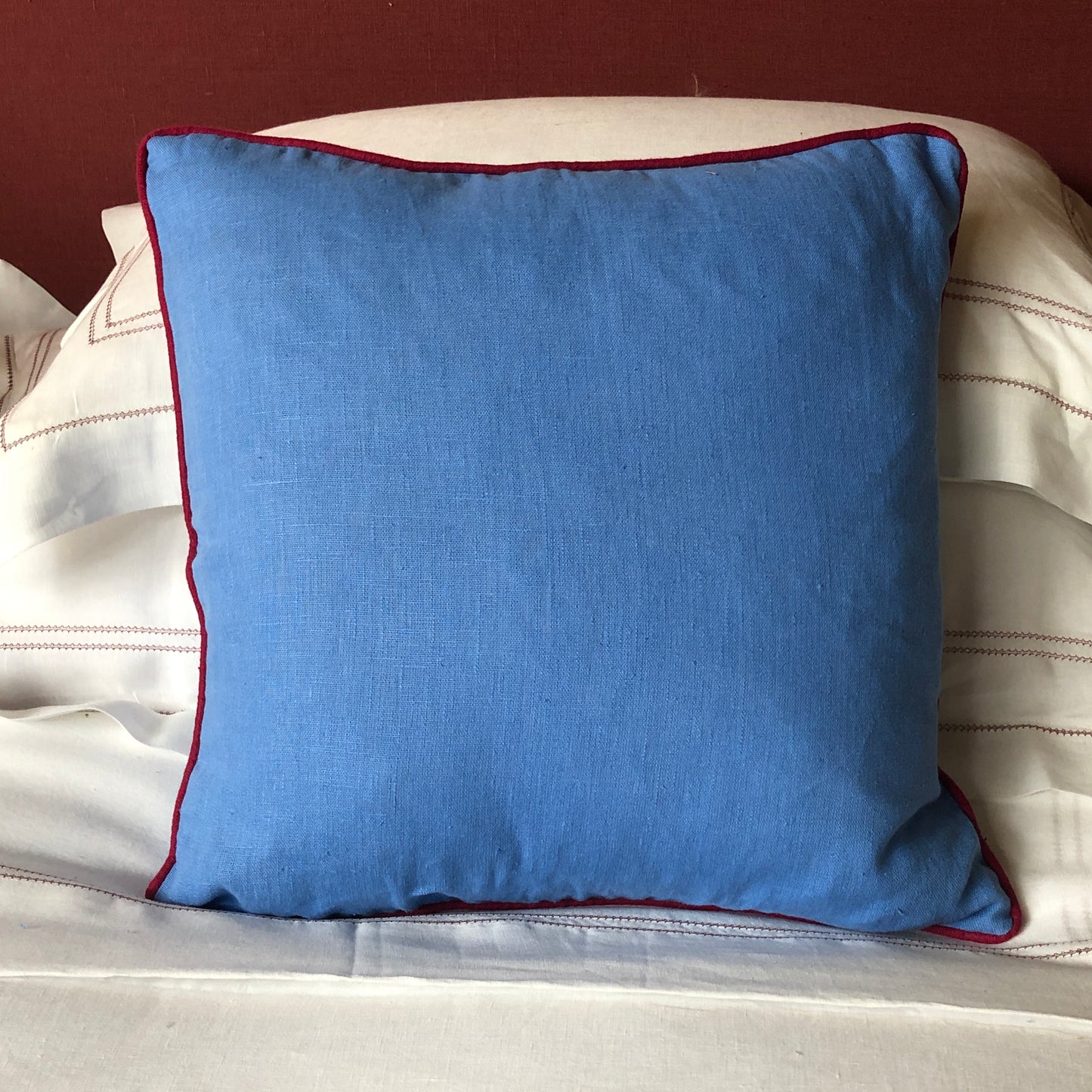 Cornflower Blue Cushion with Volga Red Trim