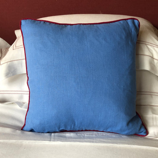 Cornflower Blue Cushion with Volga Red Trim