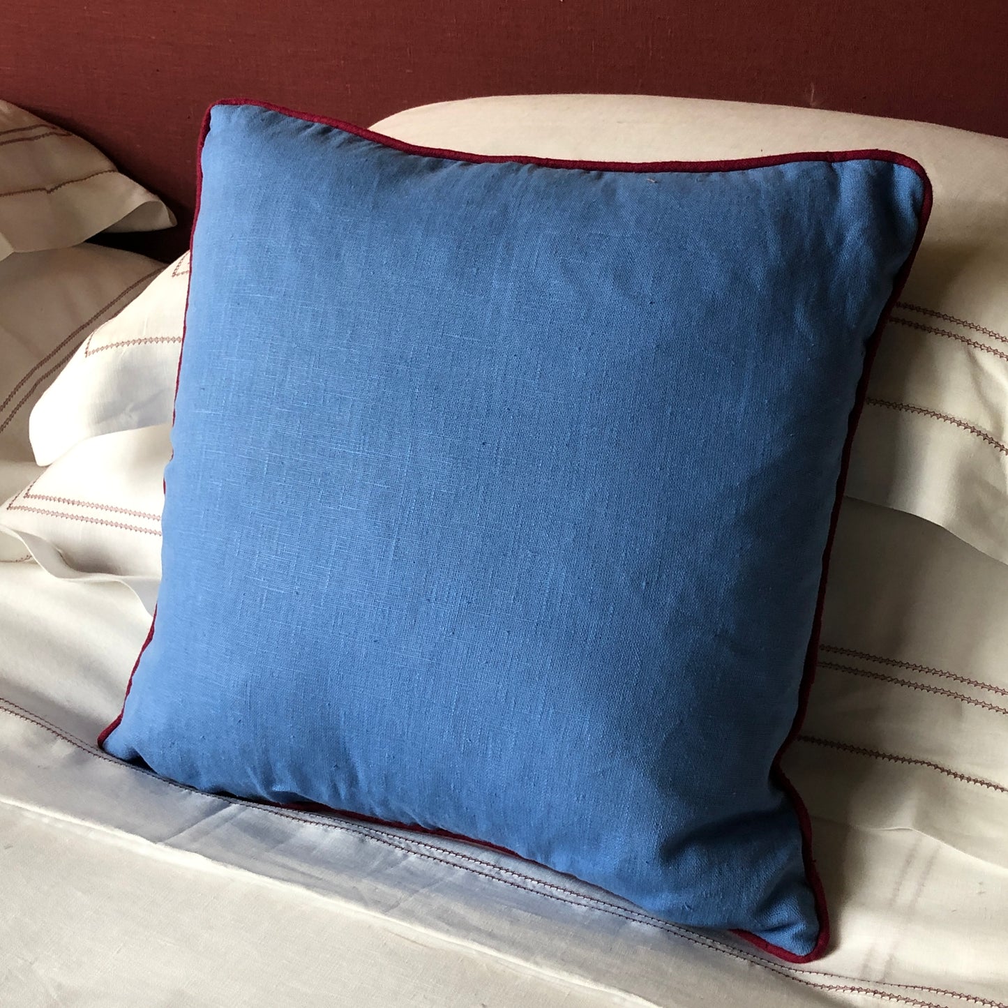 Cornflower Blue Cushion with Volga Red Trim