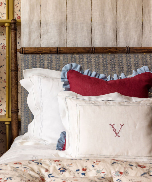 Elizaveta Boudoir Pillow in Chambray Blue Hemstitch