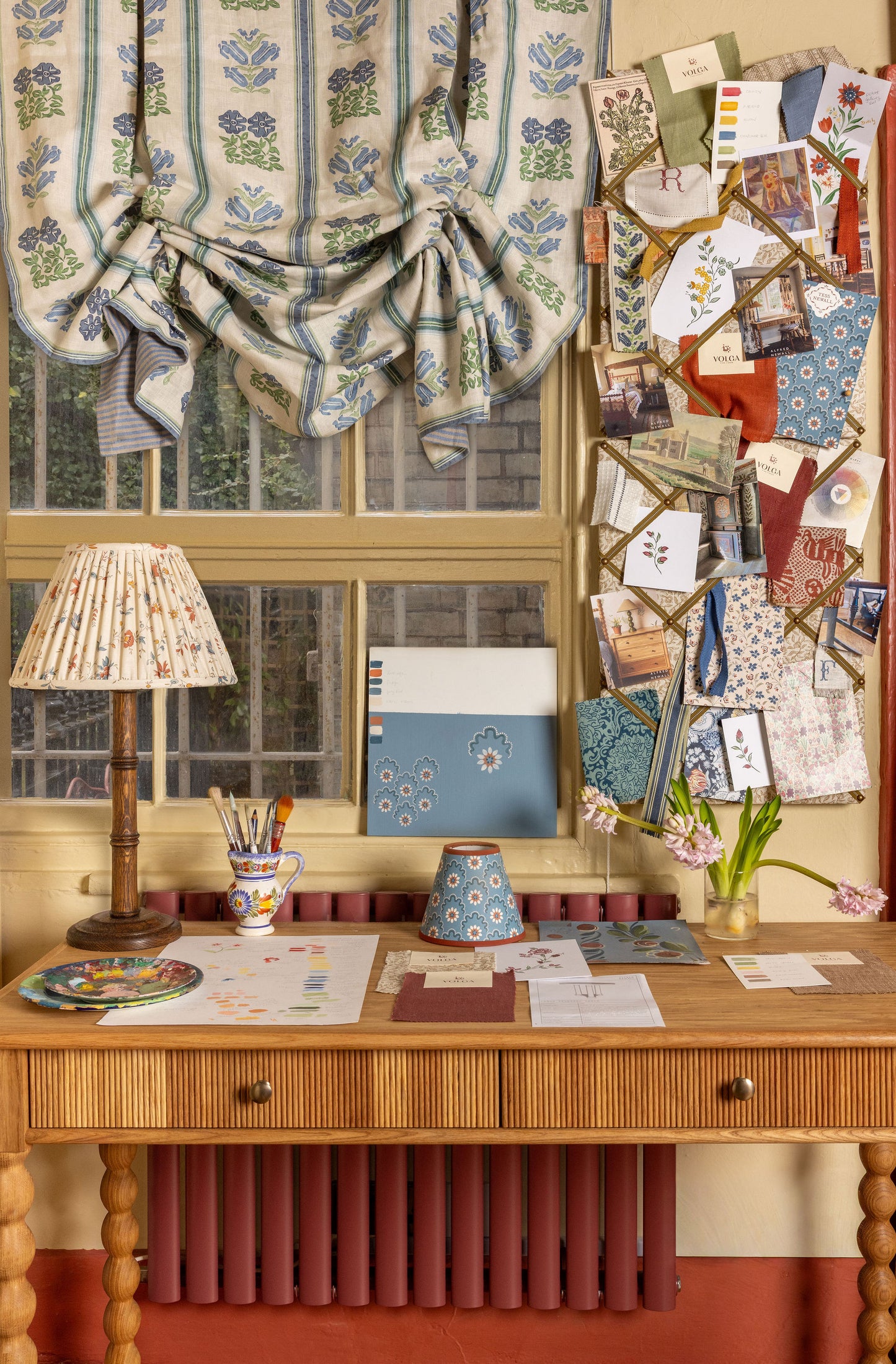Folkloric Floral Stripe Dual Use Printed Linen Delft Blue/Oyster