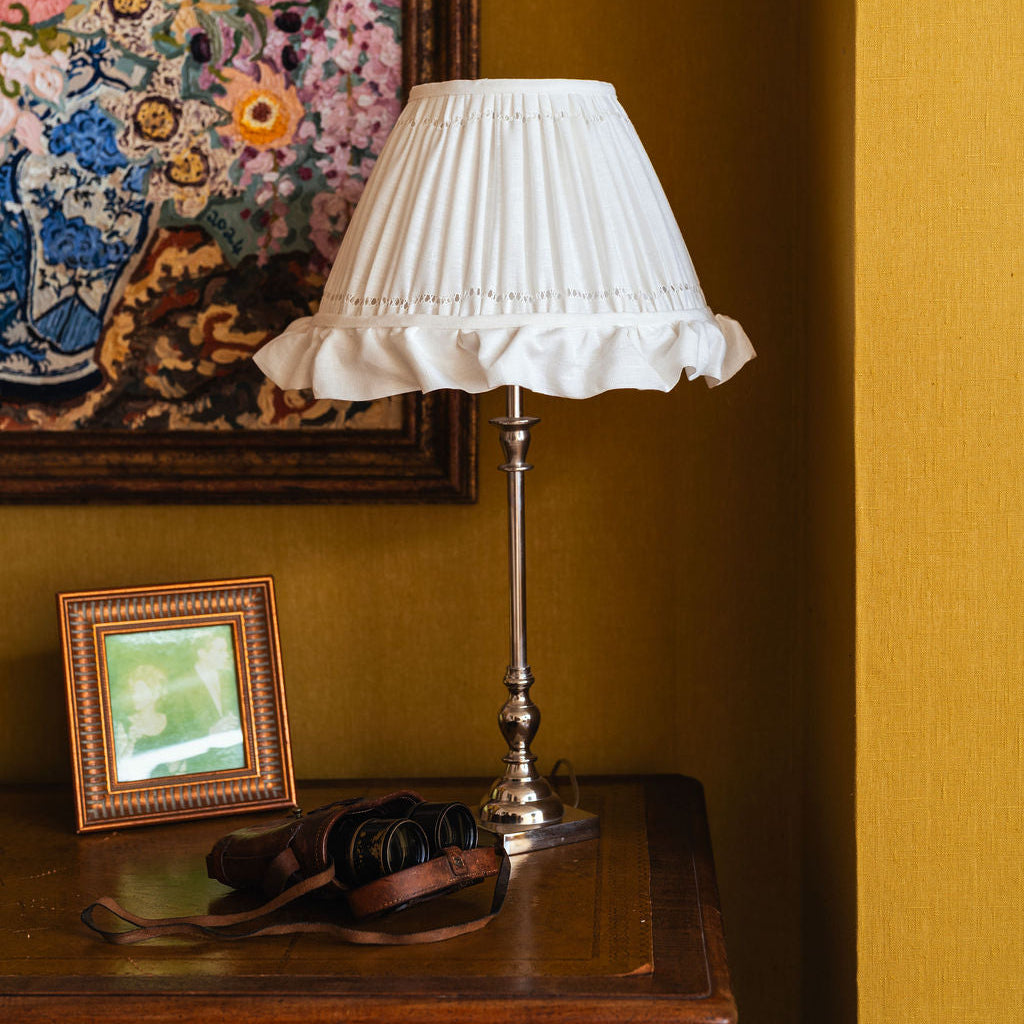 Available Now Empire Lampshade in Drawn Thread Cross Stitch Rows with Frill