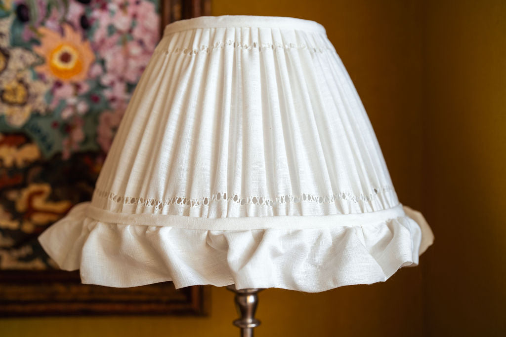 Available Now Empire Lampshade in Drawn Thread Cross Stitch Rows with Frill