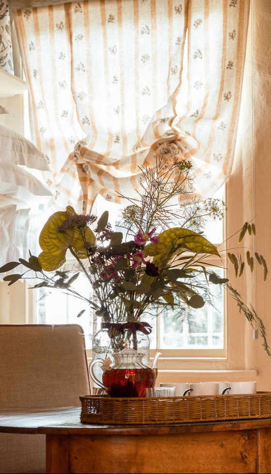 Flax & Field Posy Stripe Dual Use Printed Linen Ochre/Pale Oyster