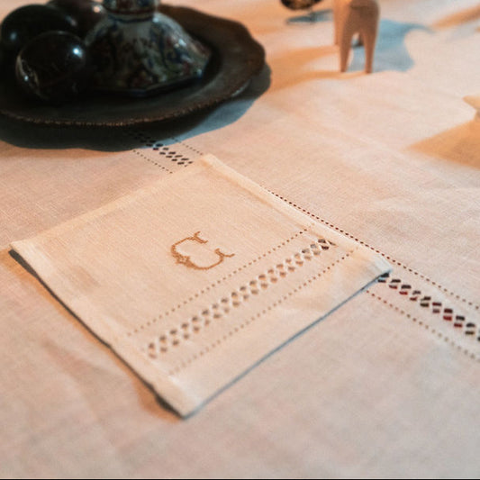 Set of 6 Monogrammed Diamond Stitch Square Cocktail Napkins