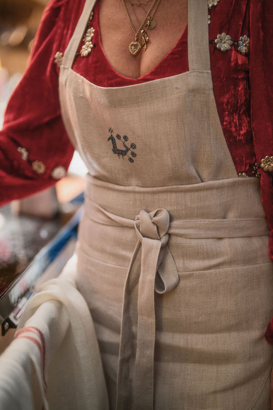 Classic Bib Apron with Cockerel Embroidery