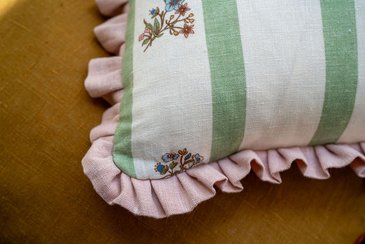 Flax & Field Posy Stripe Dual Use Printed Linen Eucalyptus/Pale Oyster