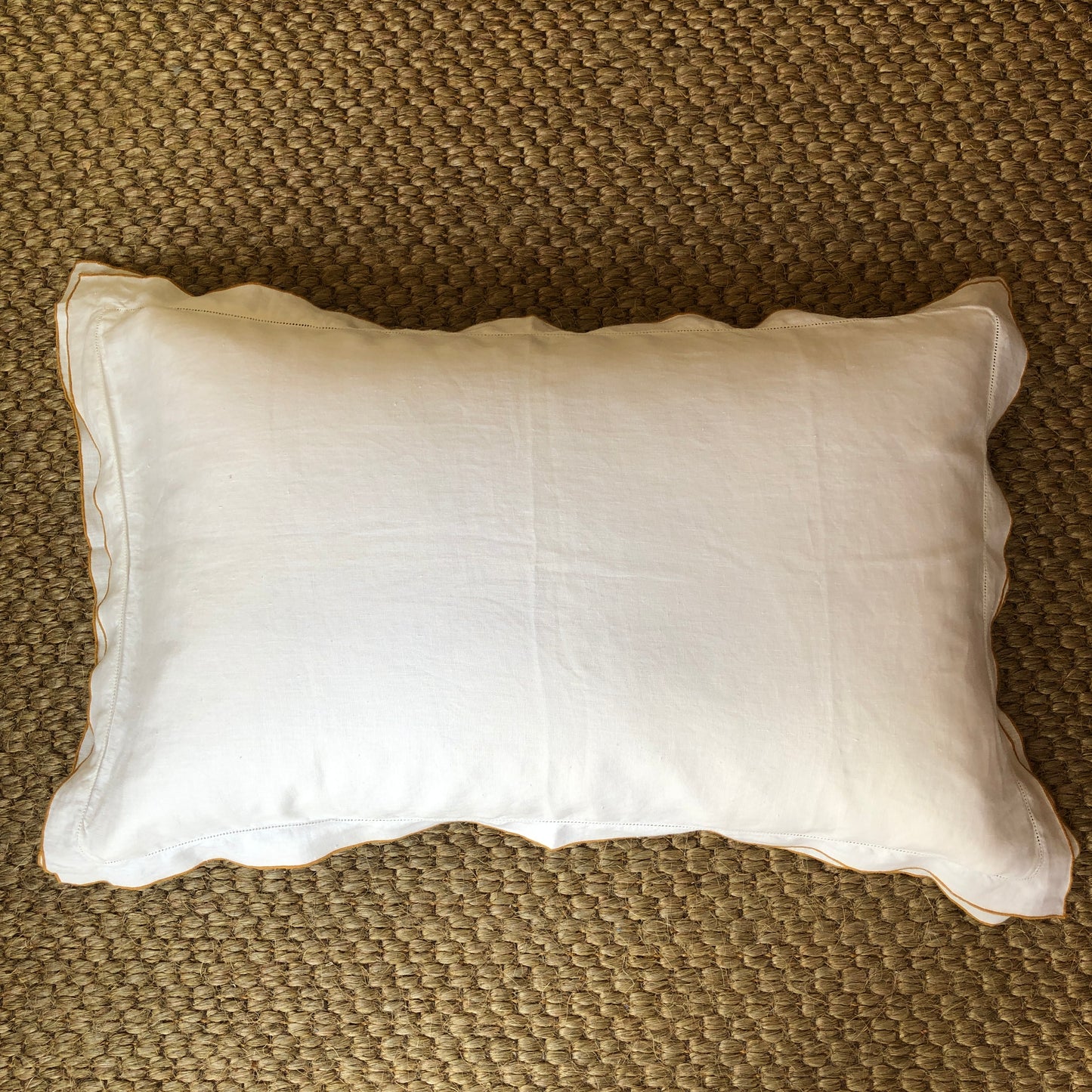 Development Sample - Hemp Standard Rectangle Pillowcase With Old Gold Border & Double Oxford Edge With Old Gold Borders