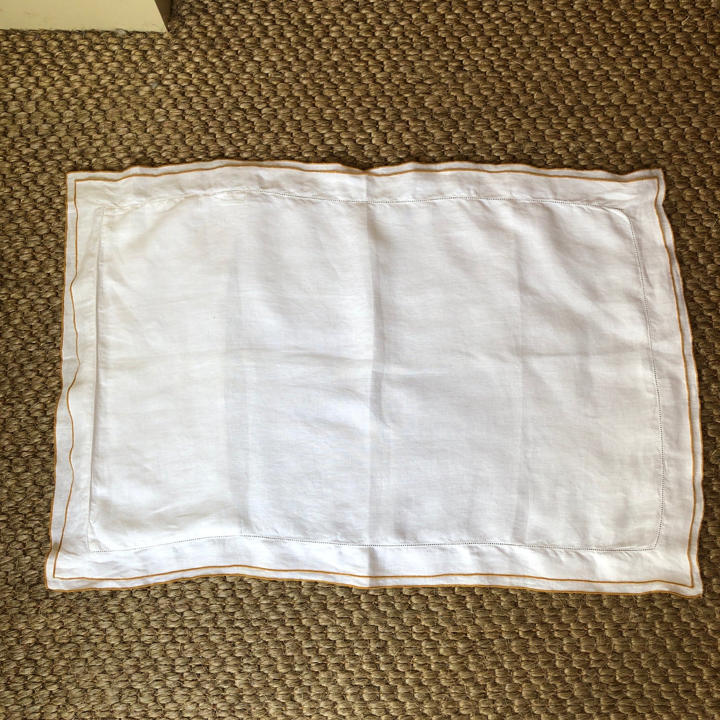 Development Sample - Hemp Standard Rectangle Pillowcase With Old Gold Border & Double Oxford Edge With Old Gold Borders