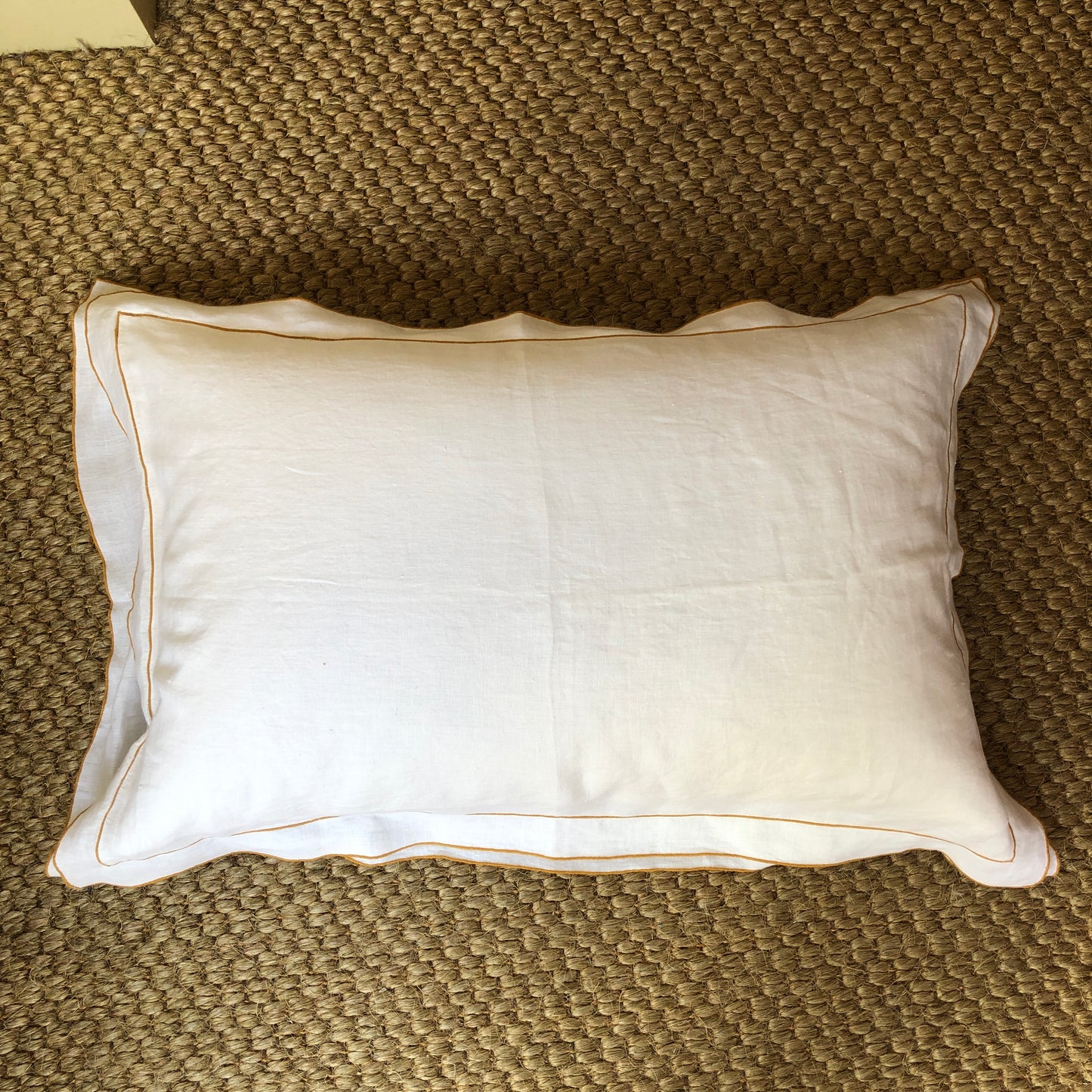 Development Sample - Hemp Standard Rectangle Pillowcase With Old Gold Border & Double Oxford Edge With Old Gold Borders