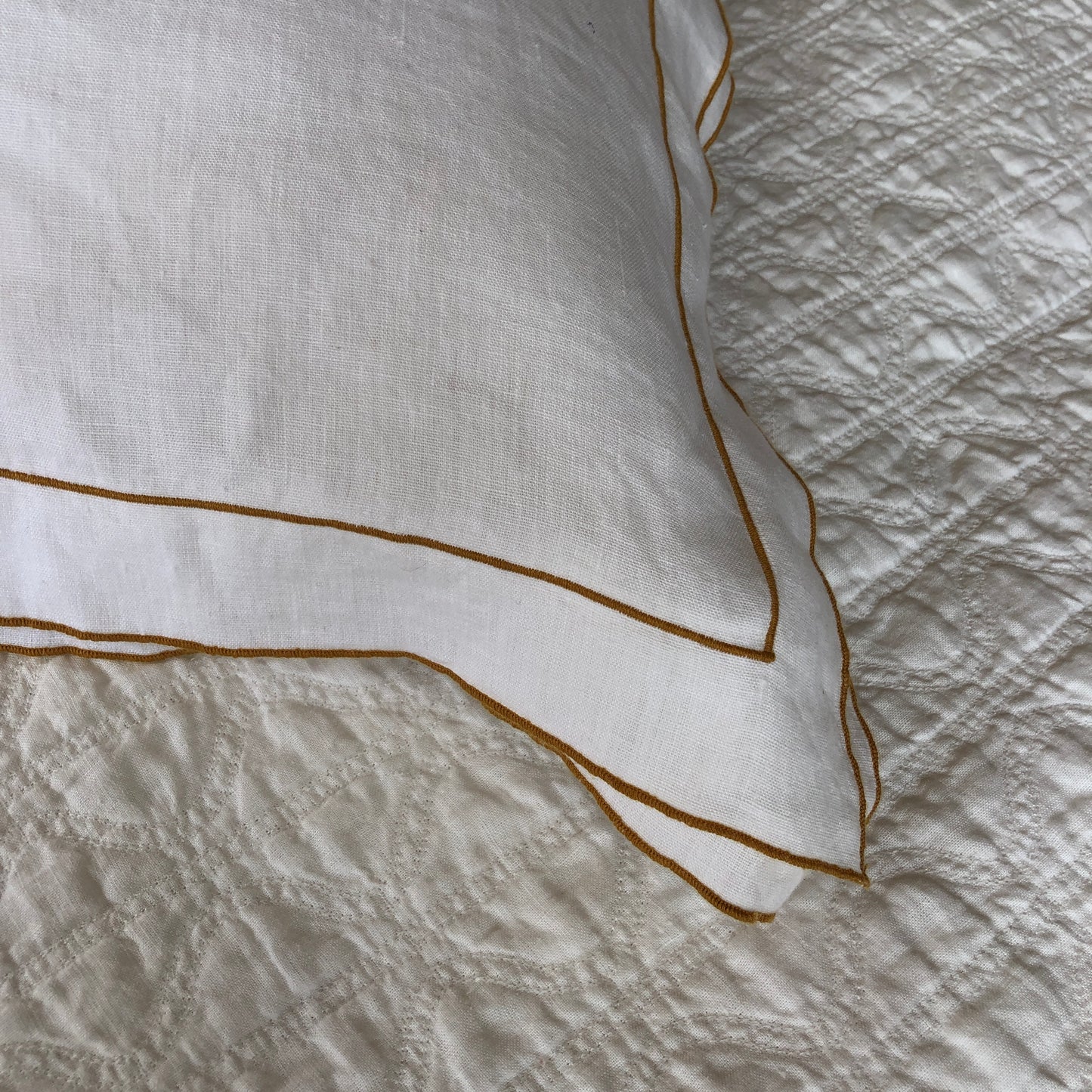 Development Sample - Hemp Standard Rectangle Pillowcase With Old Gold Border & Double Oxford Edge With Old Gold Borders