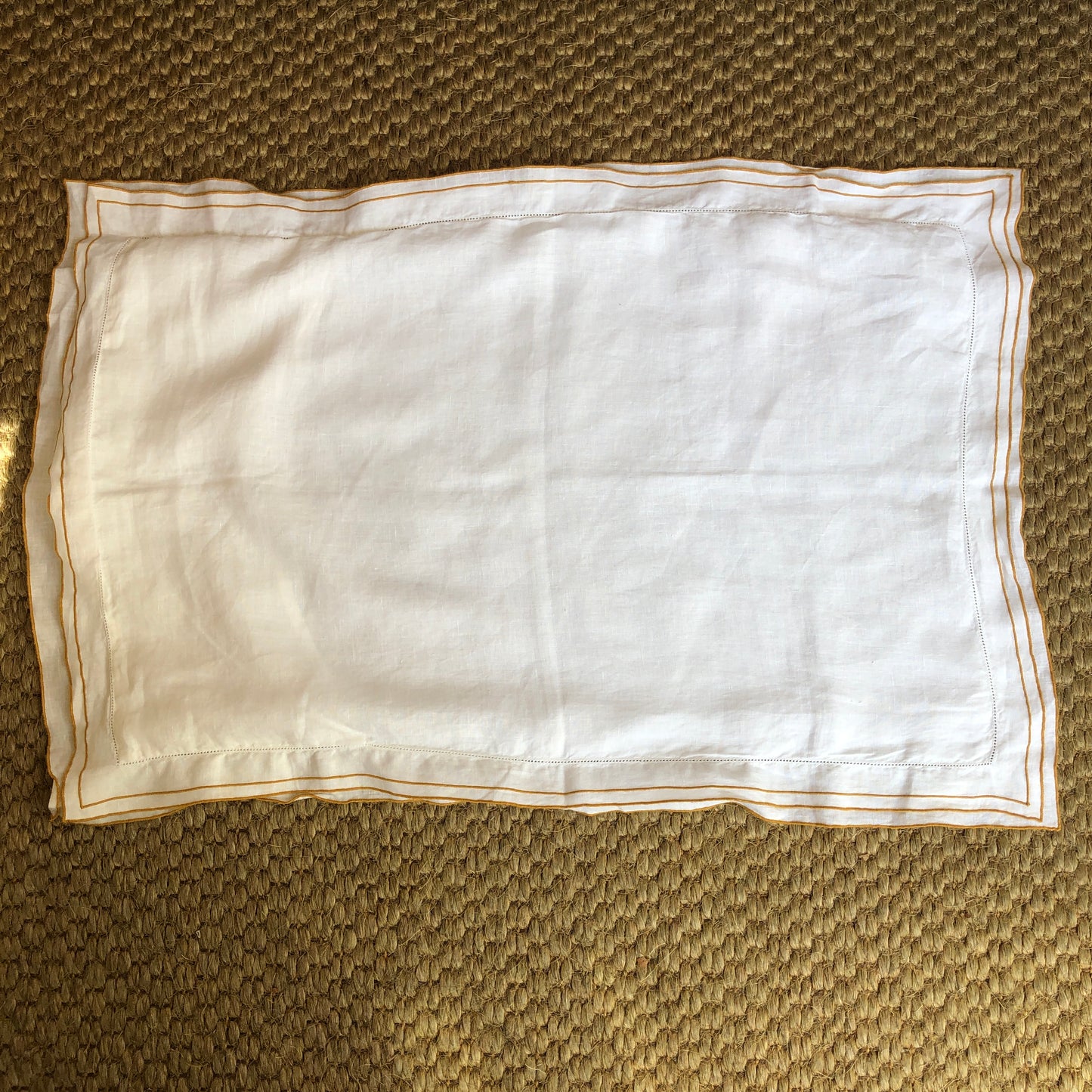 Development Sample - Set of 2 Hemp Standard Rectangle Pillowcases With Old Gold Border & Ivory White Hemstitch