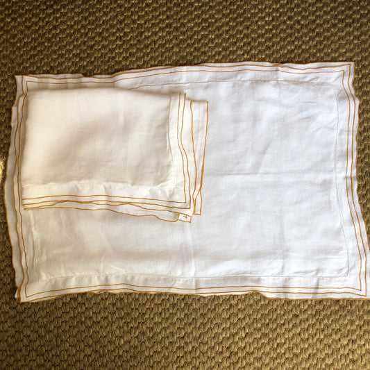 Development Sample - Set of 2 Hemp Standard Rectangle Pillowcases With Old Gold Border & Ivory White Hemstitch