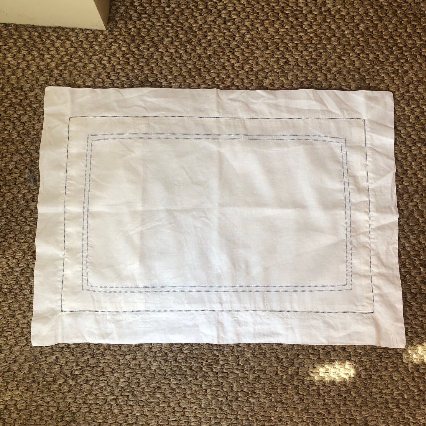 Development Sample - Standard Rectangle Hemstitch Pillowcase With Blue Hemstitch Cotton/Linen blend