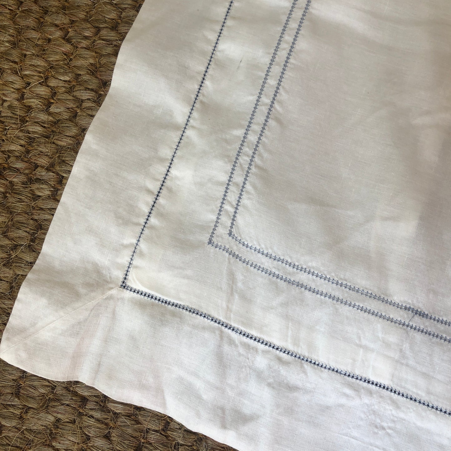 Development Sample - Standard Rectangle Hemstitch Pillowcase With Blue Hemstitch Cotton/Linen blend