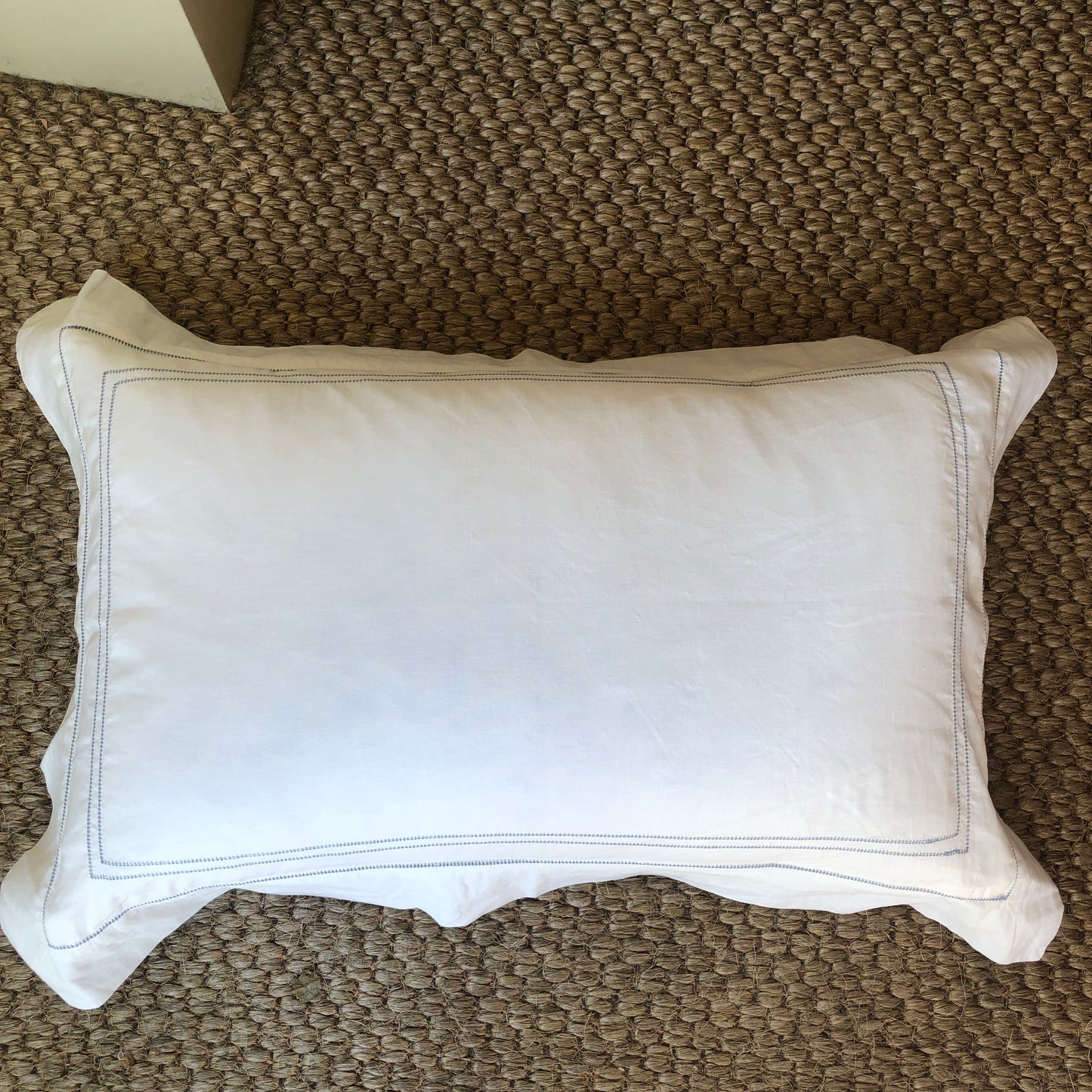 Development Sample - Standard Rectangle Hemstitch Pillowcase With Blue Hemstitch Cotton/Linen blend