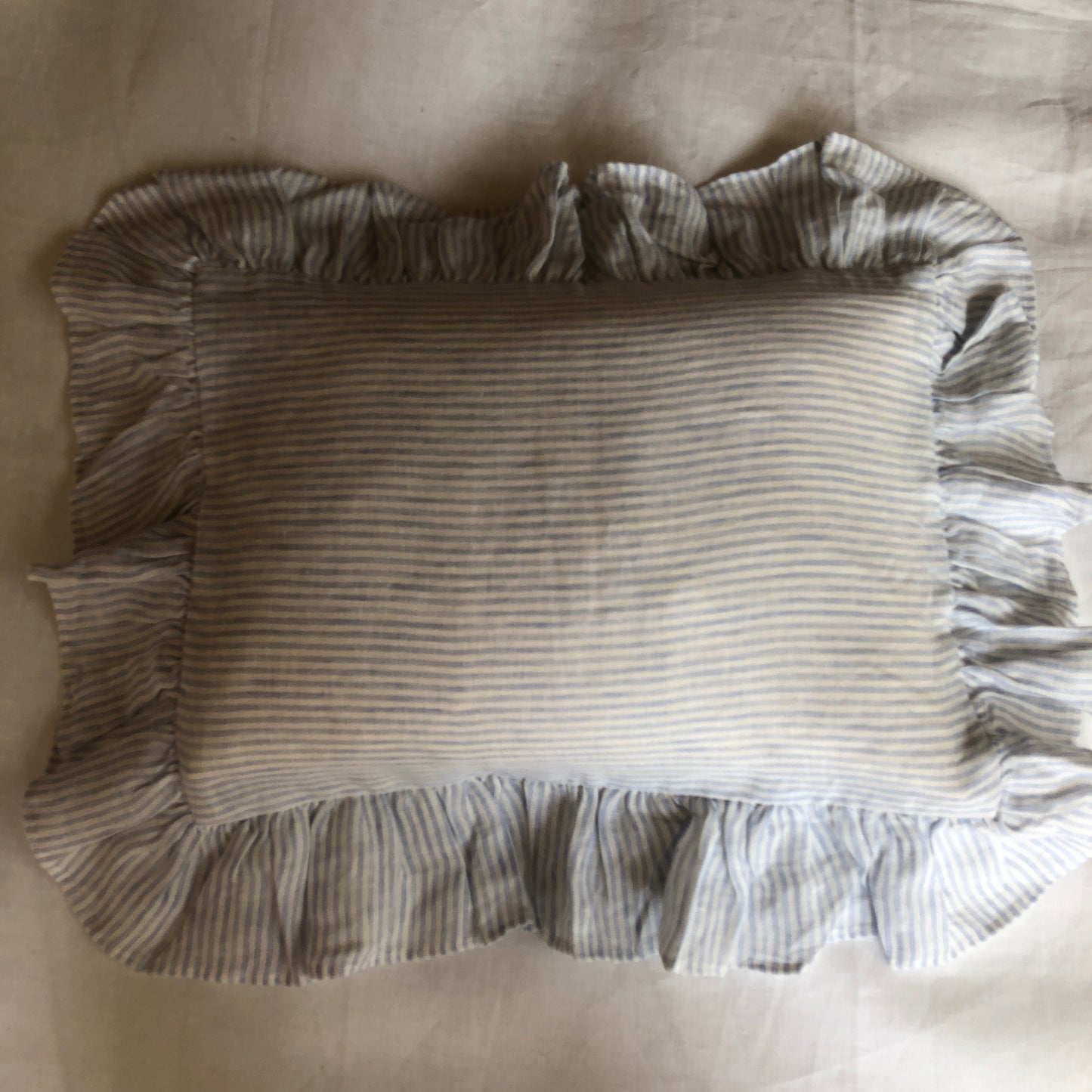 Development Sample Children's Blue/White Stripe Ruffle Pillowcase