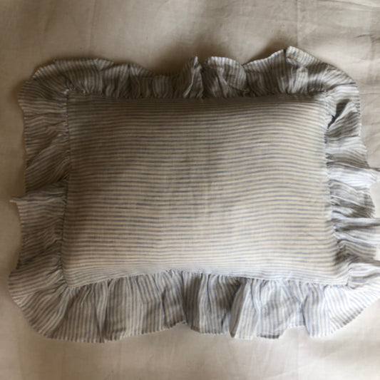 Development Sample Children's Blue/White Stripe Ruffle Pillowcase