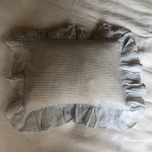 Development Sample Children's Blue/White Stripe Ruffle Pillowcase
